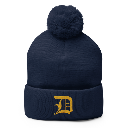 Detroit 'Old English D' Pom-Pom Beanie (Gold)