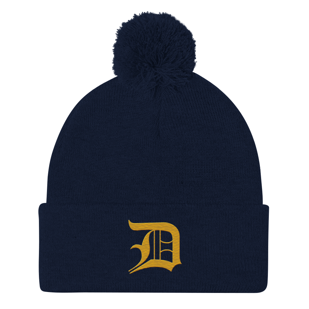 Detroit 'Old English D' Pom-Pom Beanie (Gold)