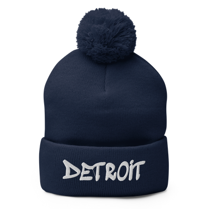 'Detroit' Pom-Pom Beanie (Tag Font)