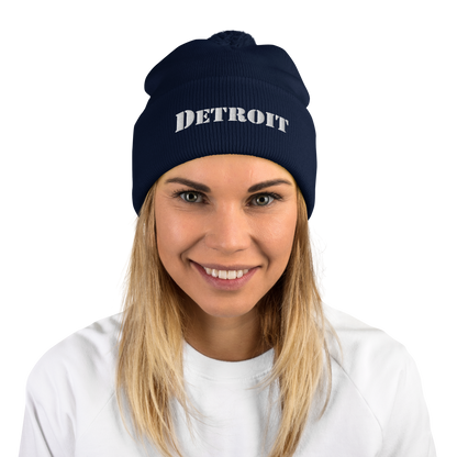 'Detroit' Pom-Pom Beanie (Army Font)