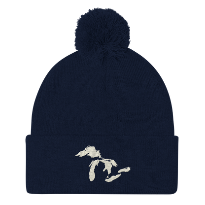 Great Lakes Pom-Pom Beanie (Ivory White)