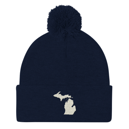 Michigan Pom-Pom Beanie | Ivory White Outline