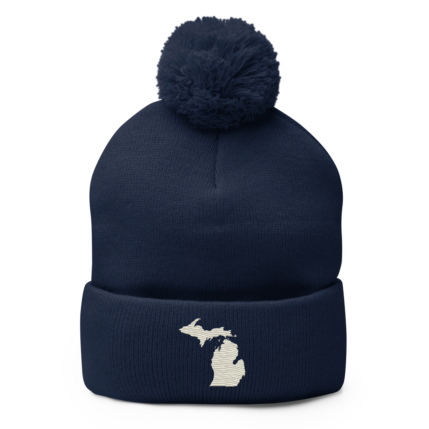 Michigan Pom-Pom Beanie | Ivory White Outline