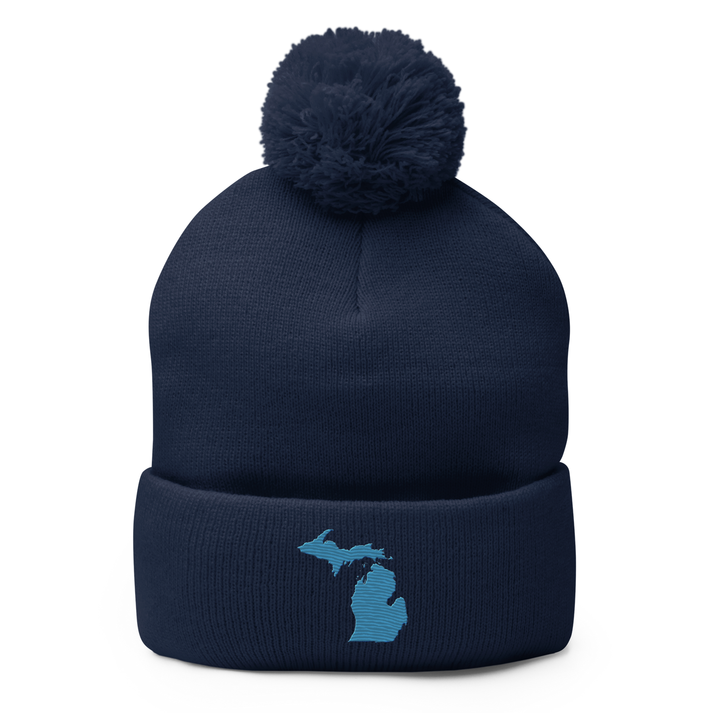 Michigan Pom-Pom Beanie | Traverse Blue Outline