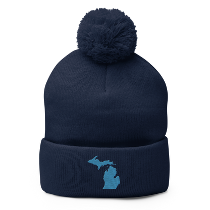 Michigan Pom-Pom Beanie | Traverse Blue Outline