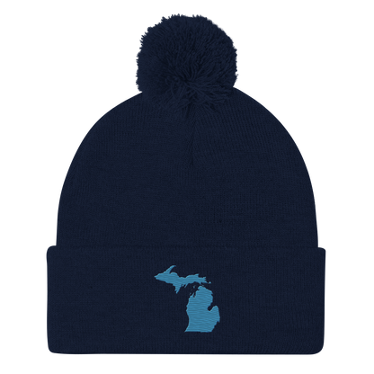 Michigan Pom-Pom Beanie | Traverse Blue Outline