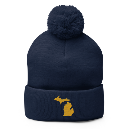 Michigan Pom-Pom Beanie | Gold Outline