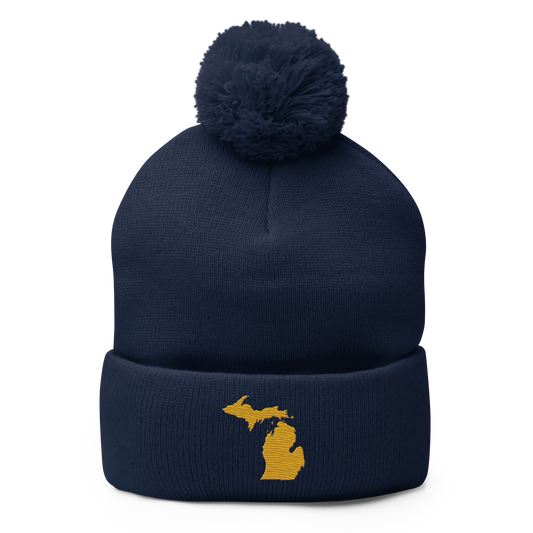 Michigan Pom-Pom Beanie | Gold Outline