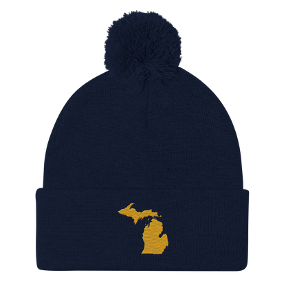 Michigan Pom-Pom Beanie | Gold Outline