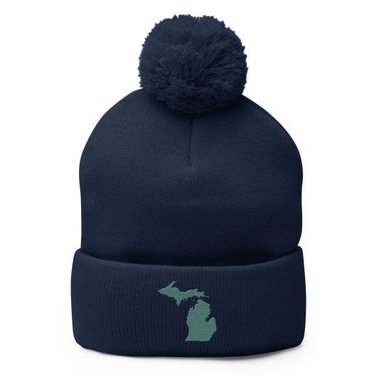 Michigan Pom-Pom Beanie | Copper Green Outline