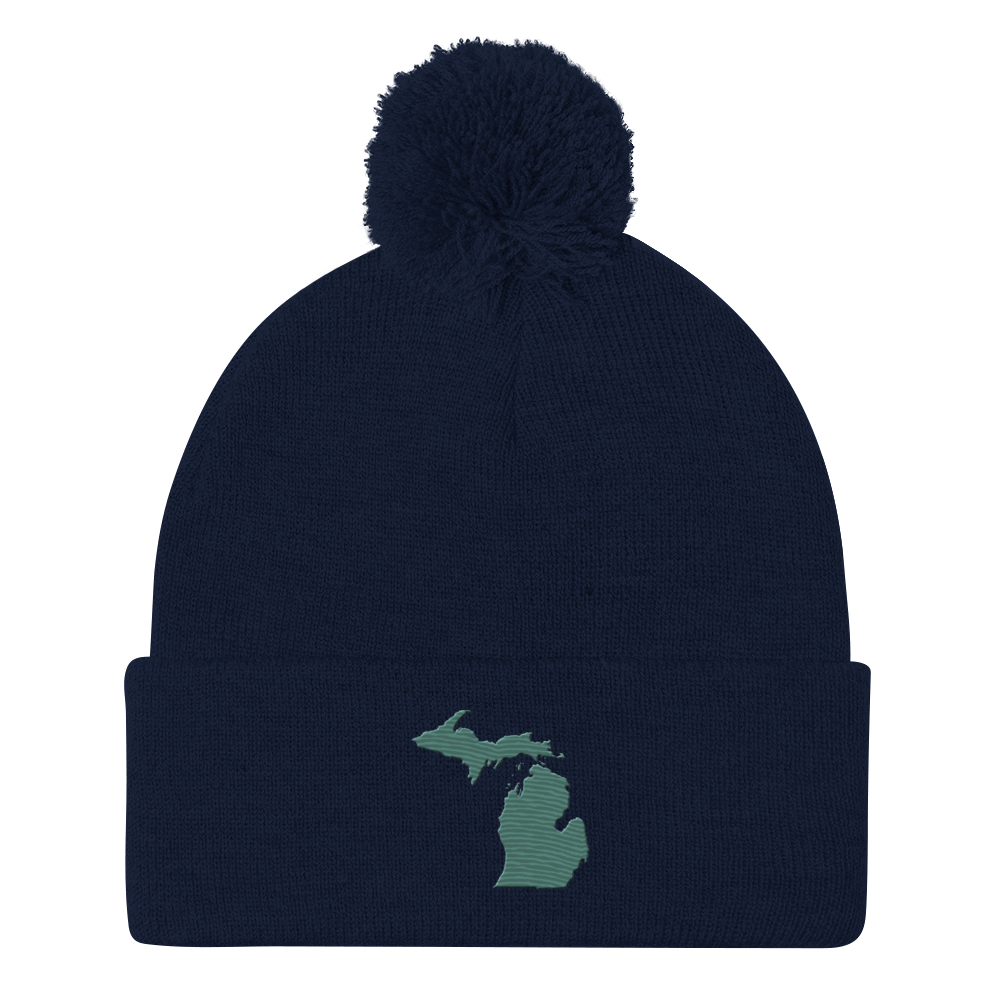 Michigan Pom-Pom Beanie | Copper Green Outline