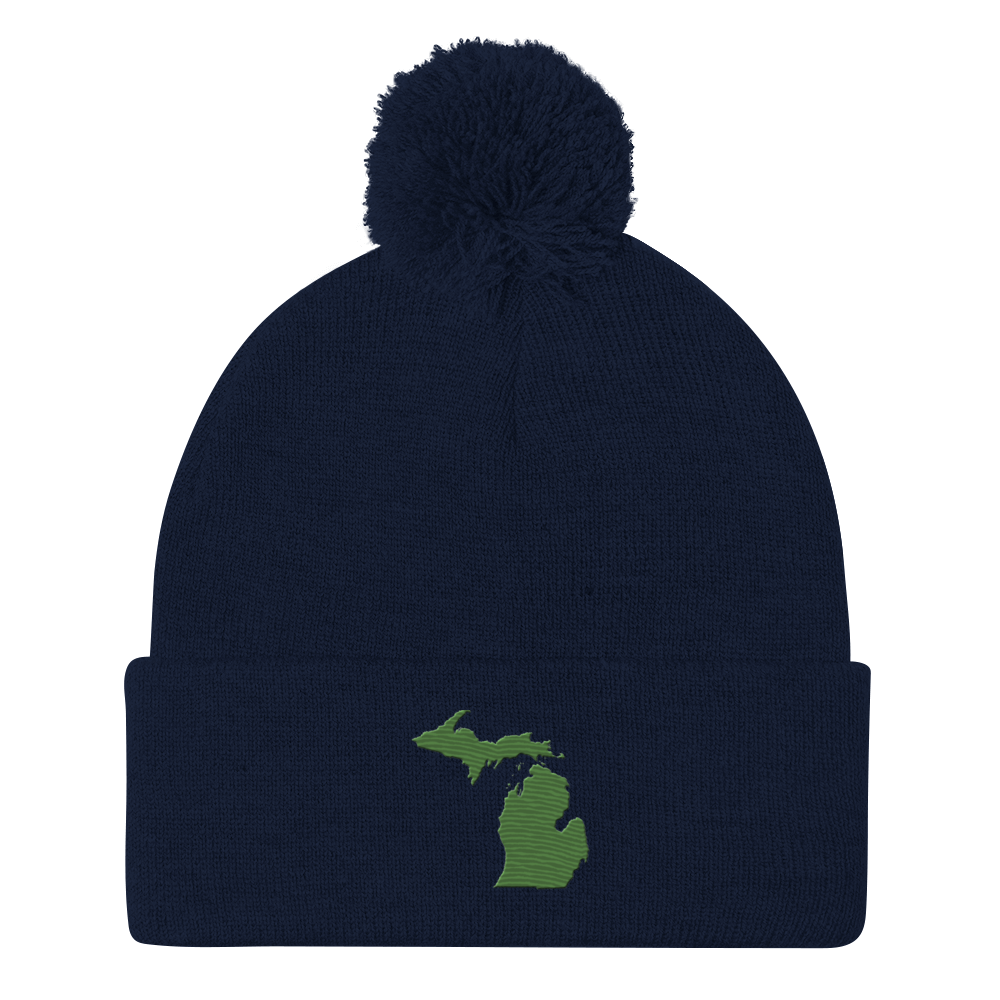 Michigan Pom-Pom Beanie | Pine Green Outline