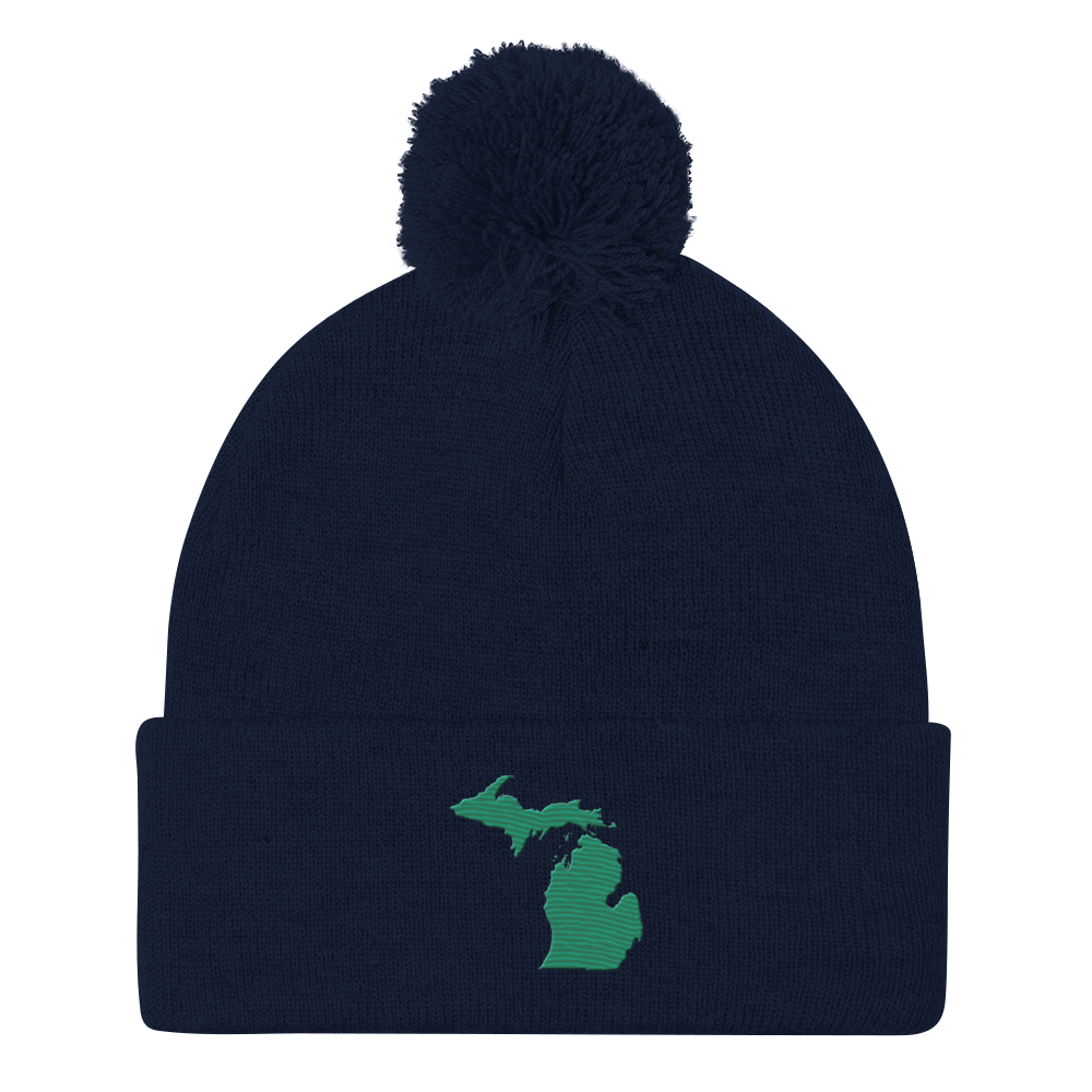 Michigan Pom-Pom Beanie | Emerald Green Outline