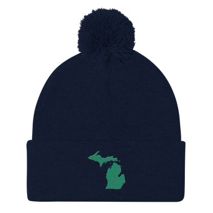 Michigan Pom-Pom Beanie | Emerald Green Outline