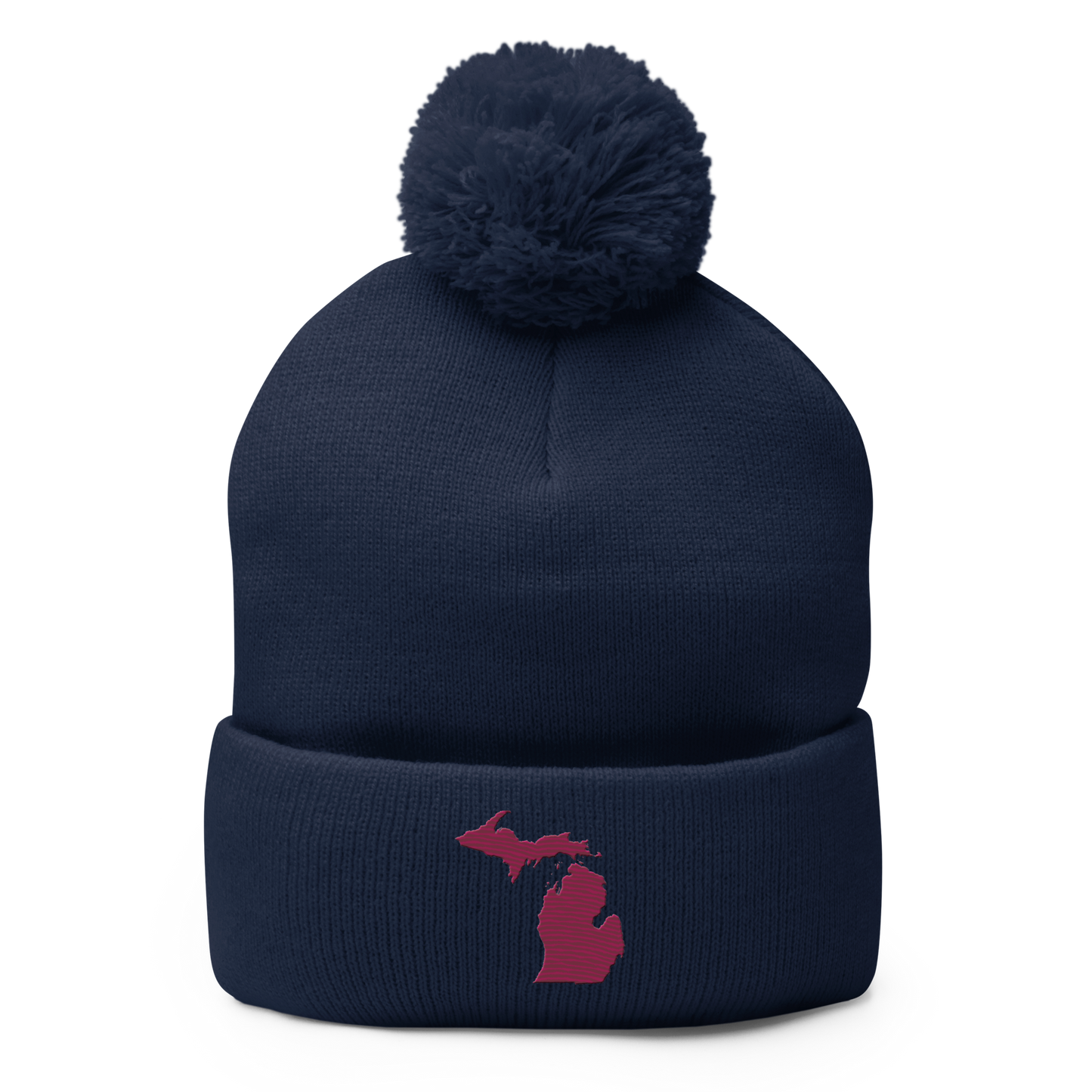 Michigan Pom-Pom Beanie | Ruby Red Outline