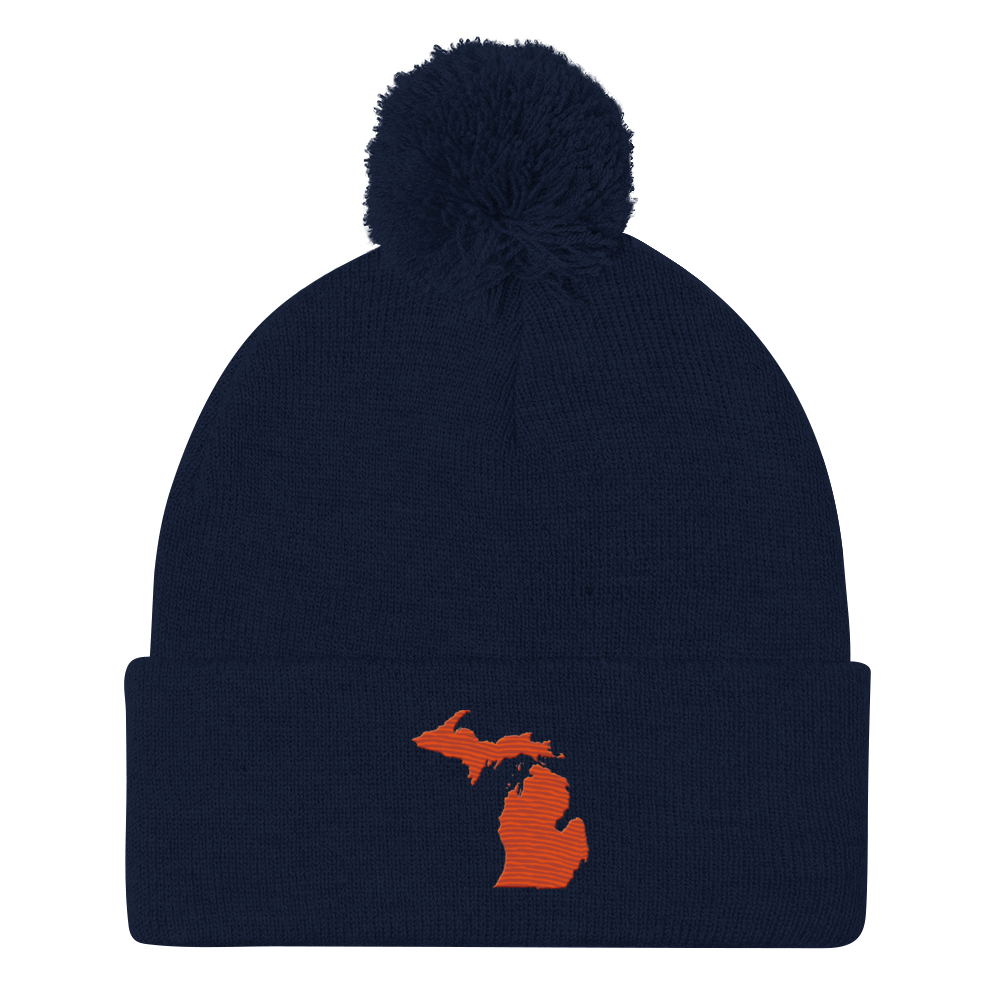 Michigan Pom-Pom Beanie | Maple Leaf Orange Outline