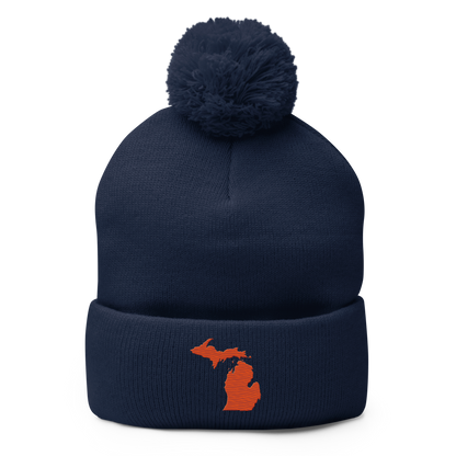 Michigan Pom-Pom Beanie | Maple Leaf Orange Outline