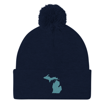 Michigan Pom-Pom Beanie | Huron Blue Outline