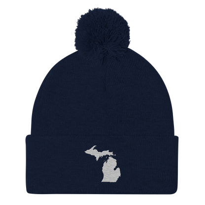 Michigan Pom-Pom Beanie | Platinum Outline