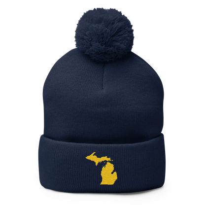 Michigan Pom-Pom Beanie | Maize Outline