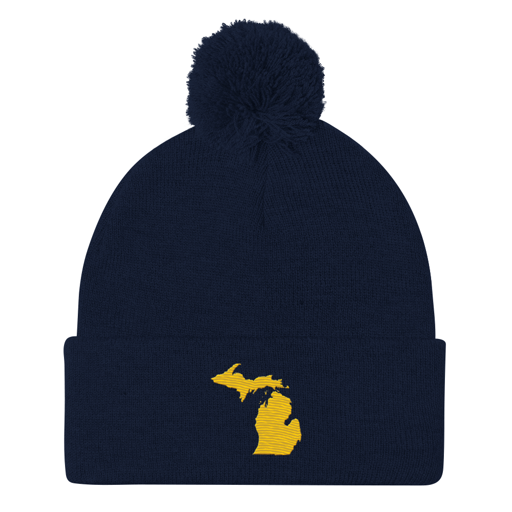 Michigan Pom-Pom Beanie | Maize Outline