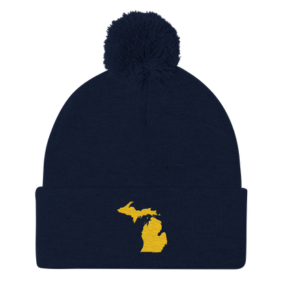 Michigan Pom-Pom Beanie | Maize Outline