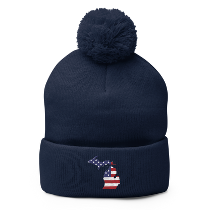 Michigan Pom-Pom Beanie | Patriotic Outline