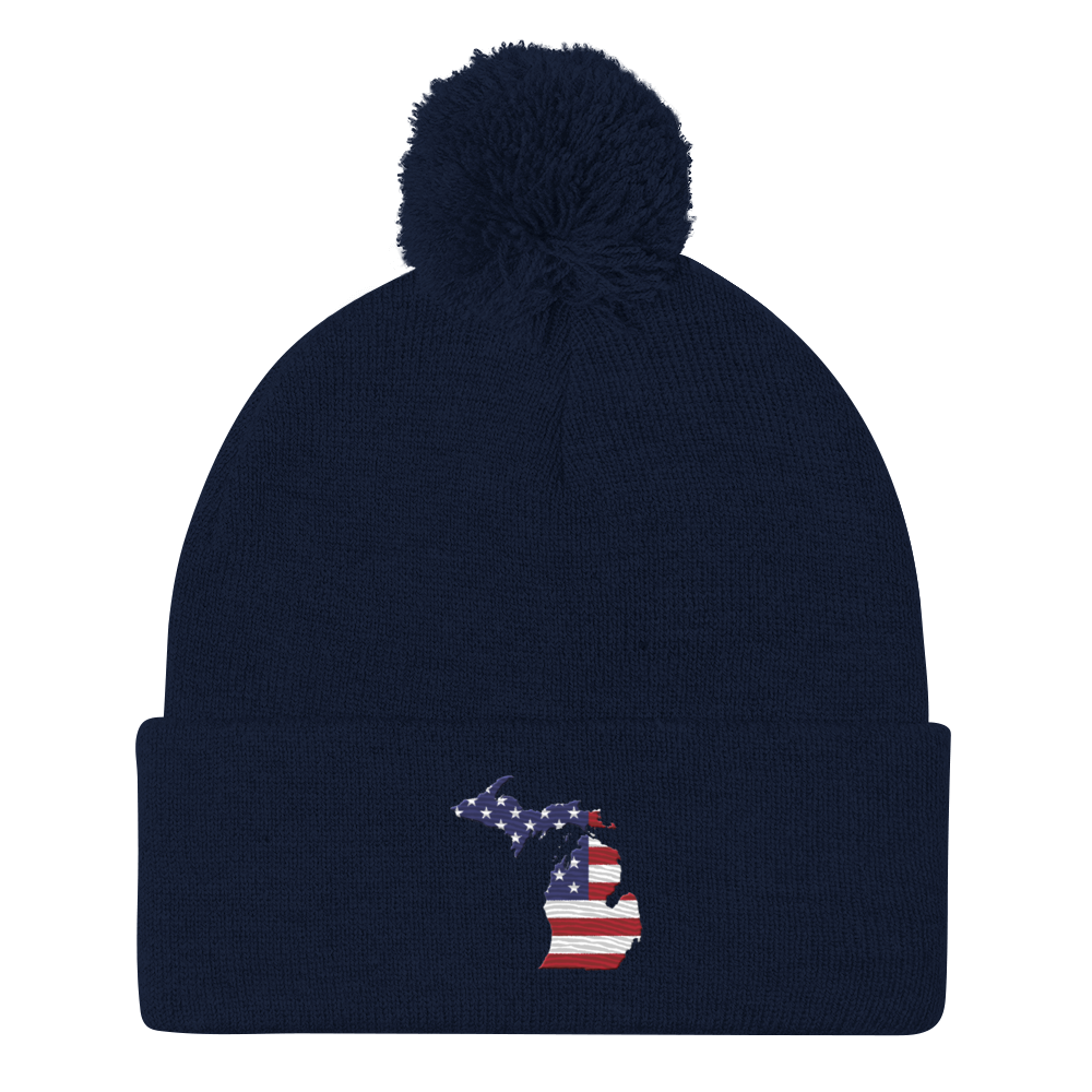 Michigan Pom-Pom Beanie | Patriotic Outline