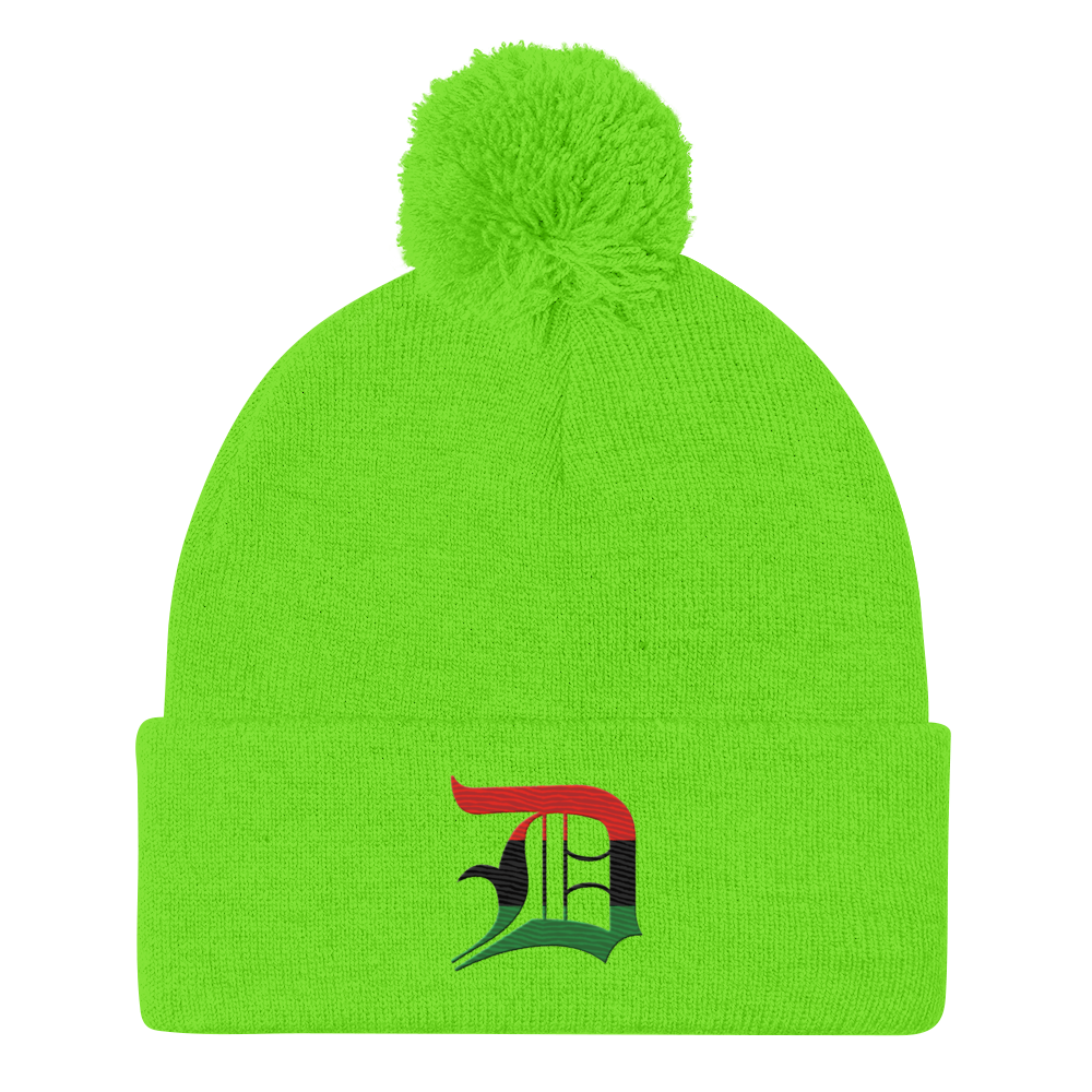 Detroit 'Old English D' Pom-Pom Beanie (Pan-African Edition)