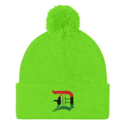 Detroit 'Old English D' Pom-Pom Beanie (Pan-African Edition)