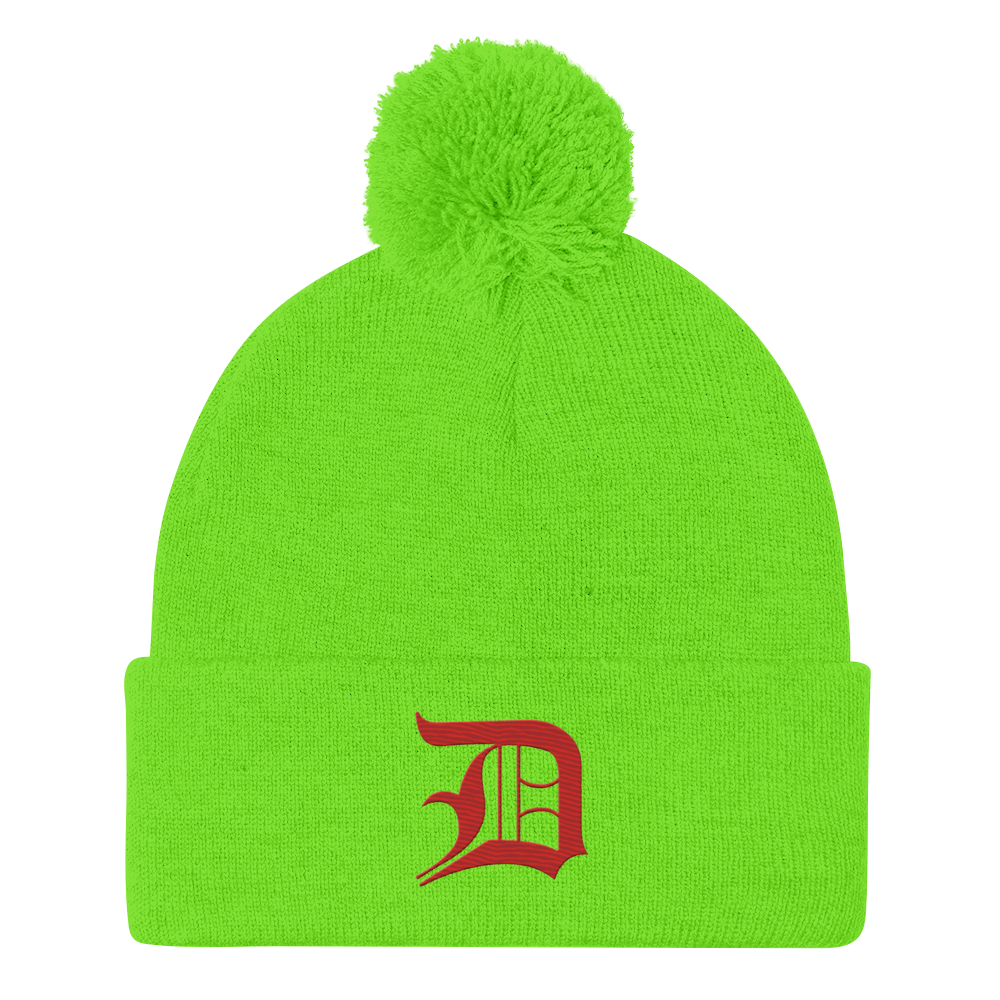 Detroit 'Old English D' Pom-Pom Beanie (Aliform Red)