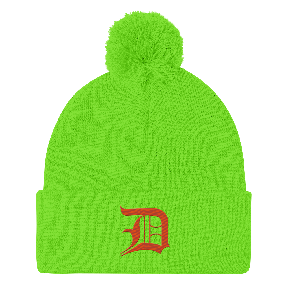 Detroit 'Old English D' Pom-Pom Beanie (Maple Leaf Orange)