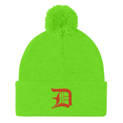 Detroit 'Old English D' Pom-Pom Beanie (Maple Leaf Orange)