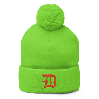 Detroit 'Old English D' Pom-Pom Beanie (Maple Leaf Orange)