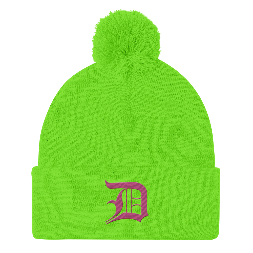 Detroit 'Old English D' Pom-Pom Beanie (Apple Blossom Pink)