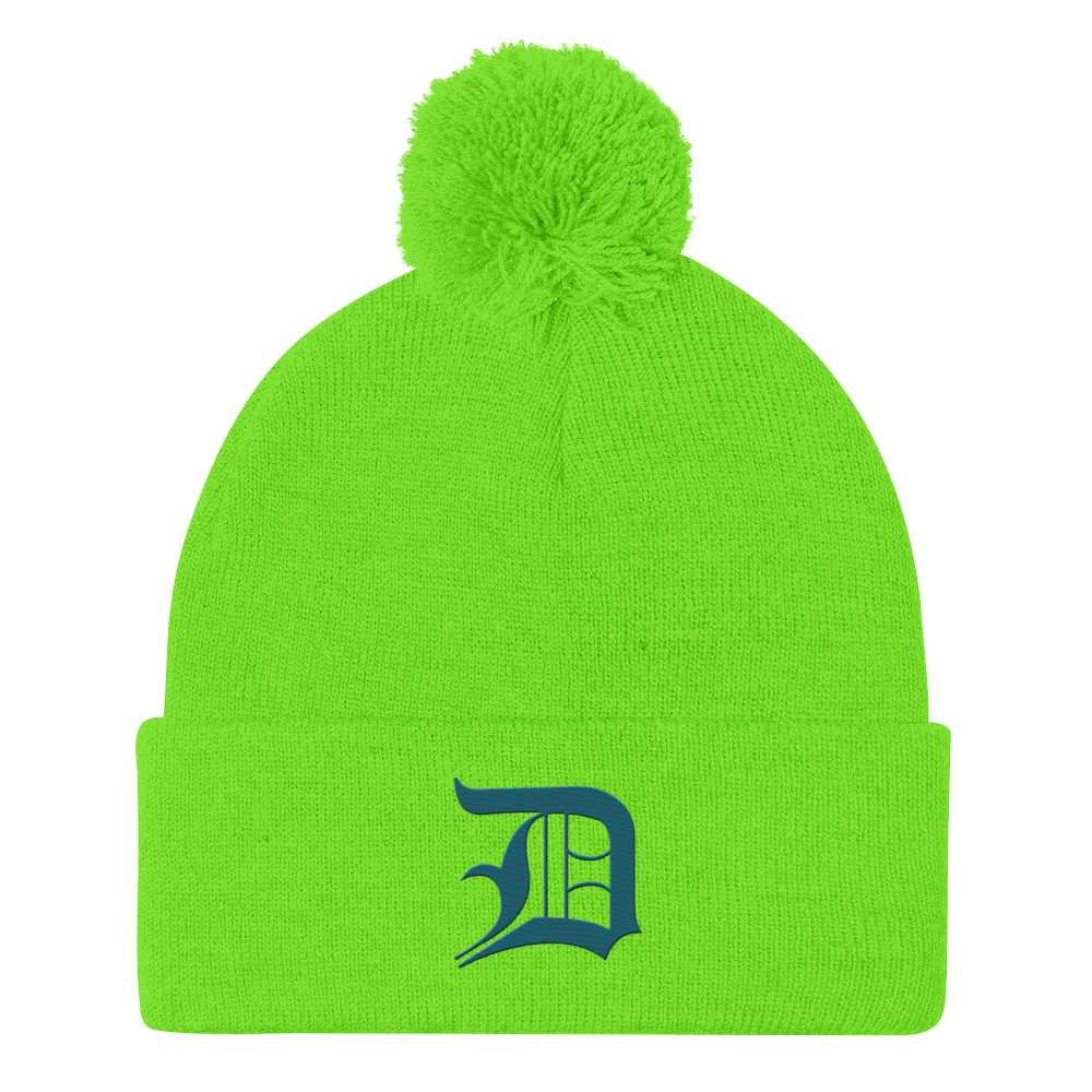 Detroit 'Old English D' Pom-Pom Beanie (Auburn Hills Teal)