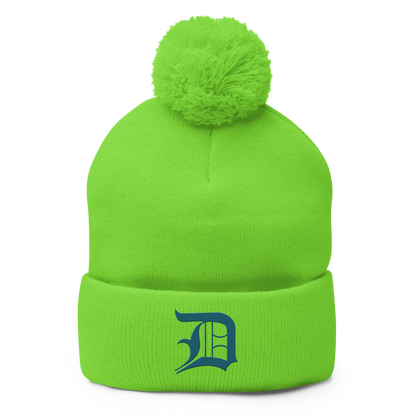 Detroit 'Old English D' Pom-Pom Beanie (Auburn Hills Teal)