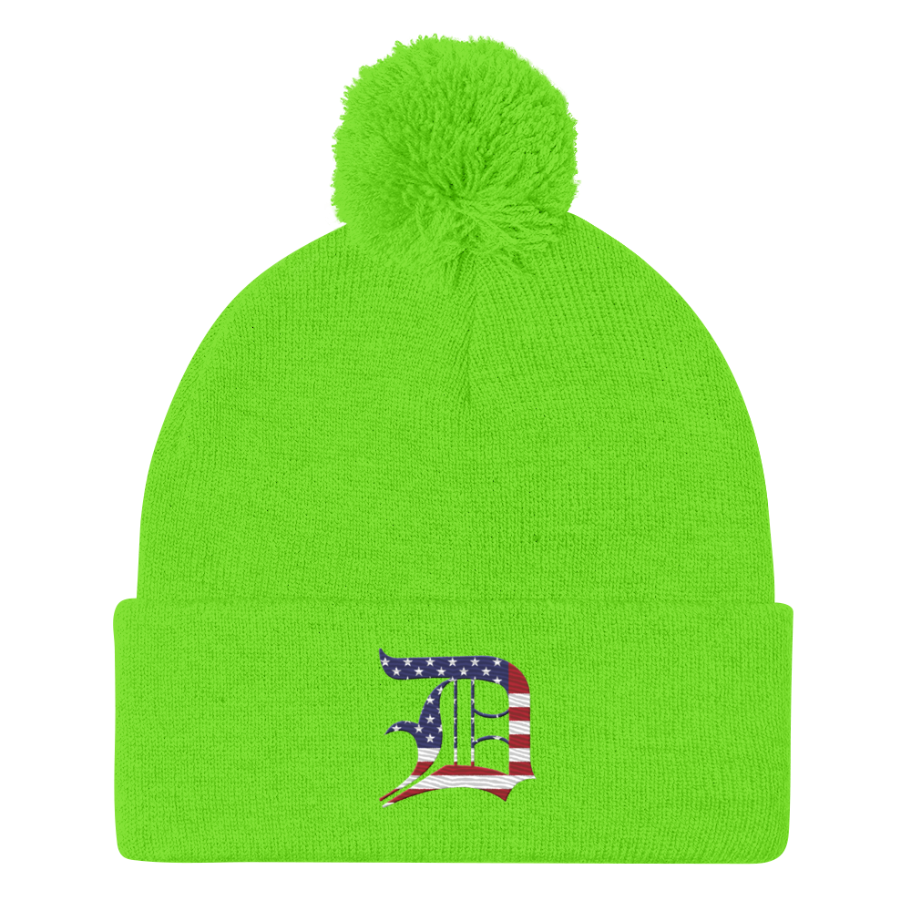 Detroit 'Old English D' Pom-Pom Beanie (Patriotic Edition)