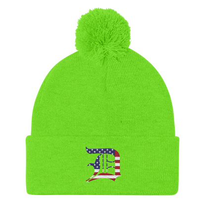 Detroit 'Old English D' Pom-Pom Beanie (Patriotic Edition)