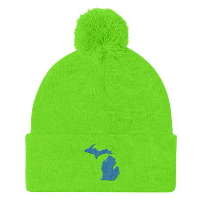 Michigan Pom-Pom Beanie | Traverse Blue Outline