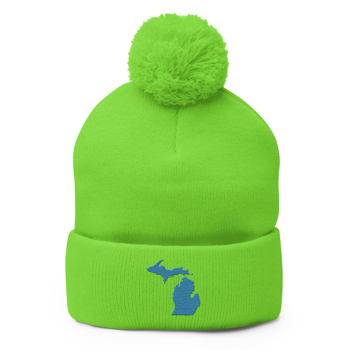 Michigan Pom-Pom Beanie | Traverse Blue Outline