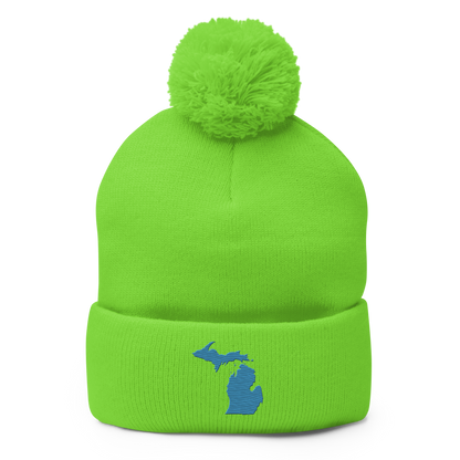 Michigan Pom-Pom Beanie | Traverse Blue Outline