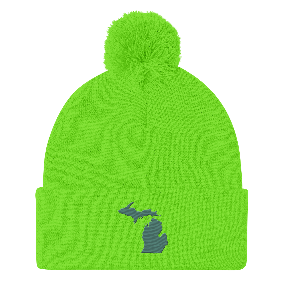 Michigan Pom-Pom Beanie | Copper Green Outline