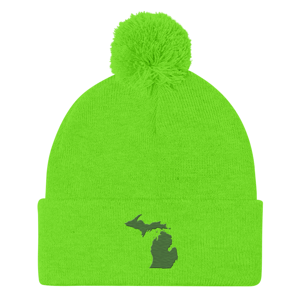 Michigan Pom-Pom Beanie | Pine Green Outline