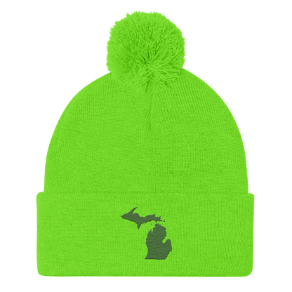 Michigan Pom-Pom Beanie | Pine Green Outline