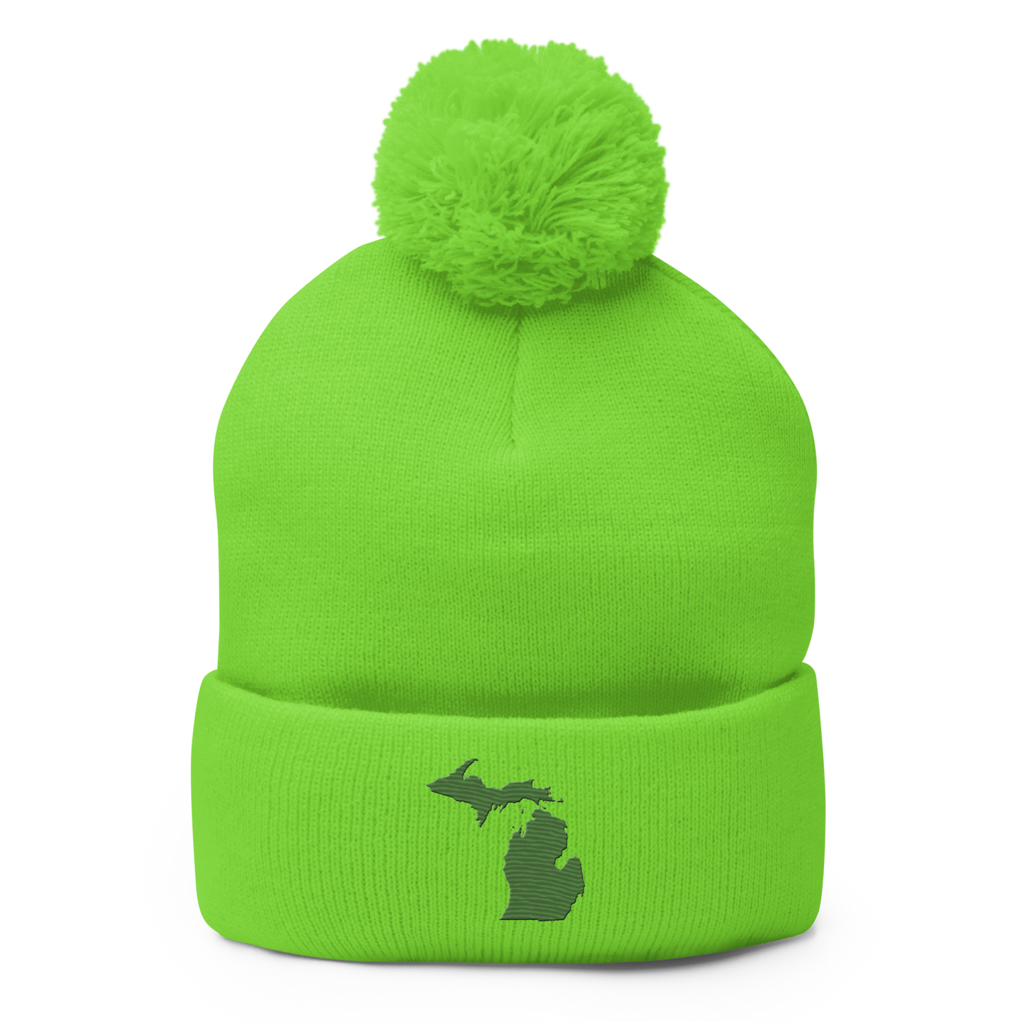 Michigan Pom-Pom Beanie | Pine Green Outline