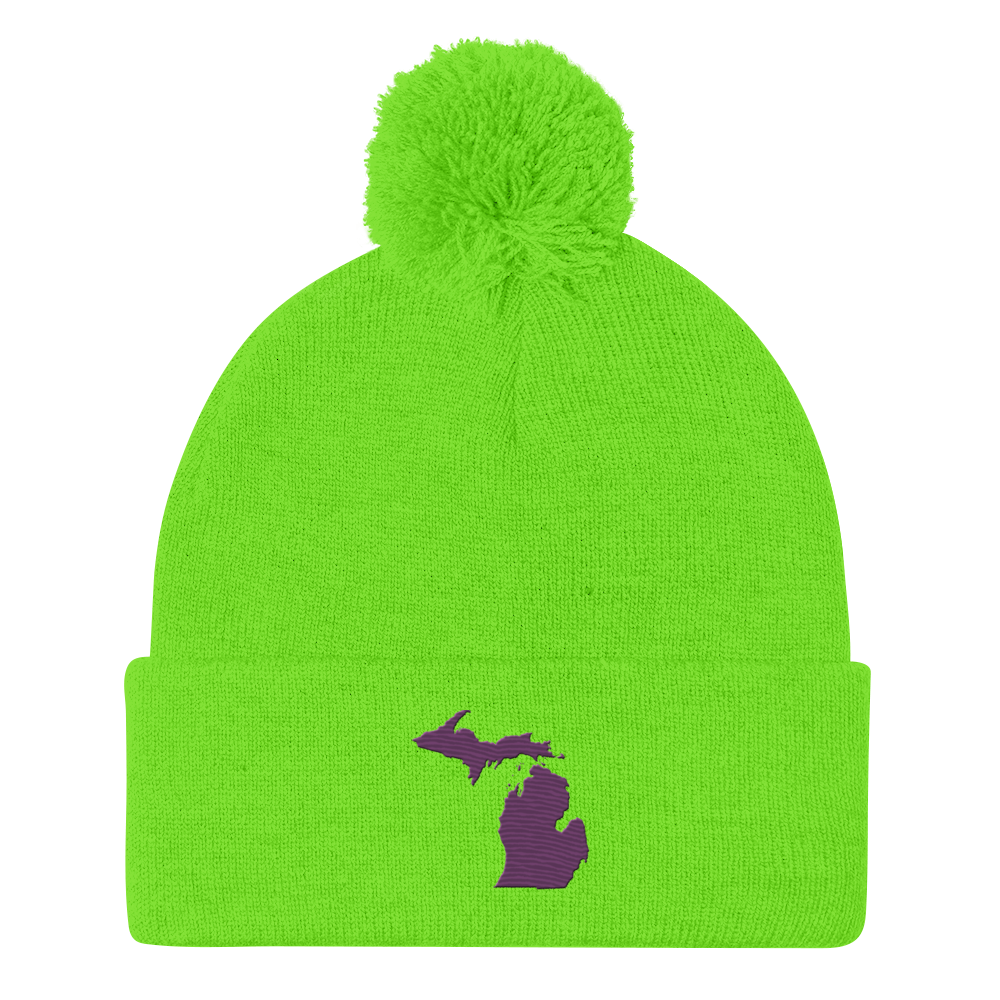 Michigan Pom-Pom Beanie | Plum Outline