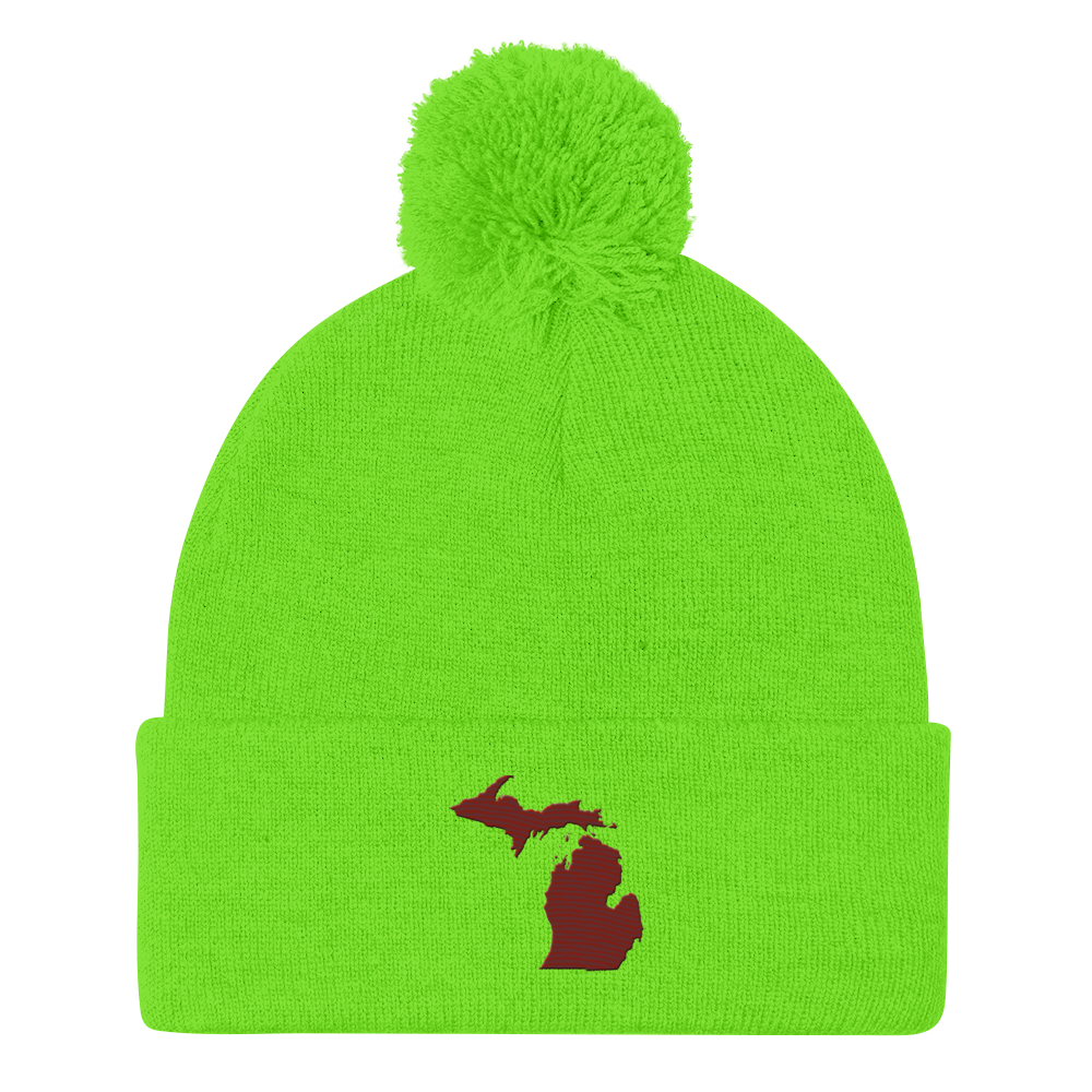 Michigan Pom-Pom Beanie | Cherryland Red Outline