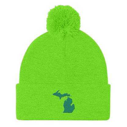 Michigan Pom-Pom Beanie | Emerald Green Outline