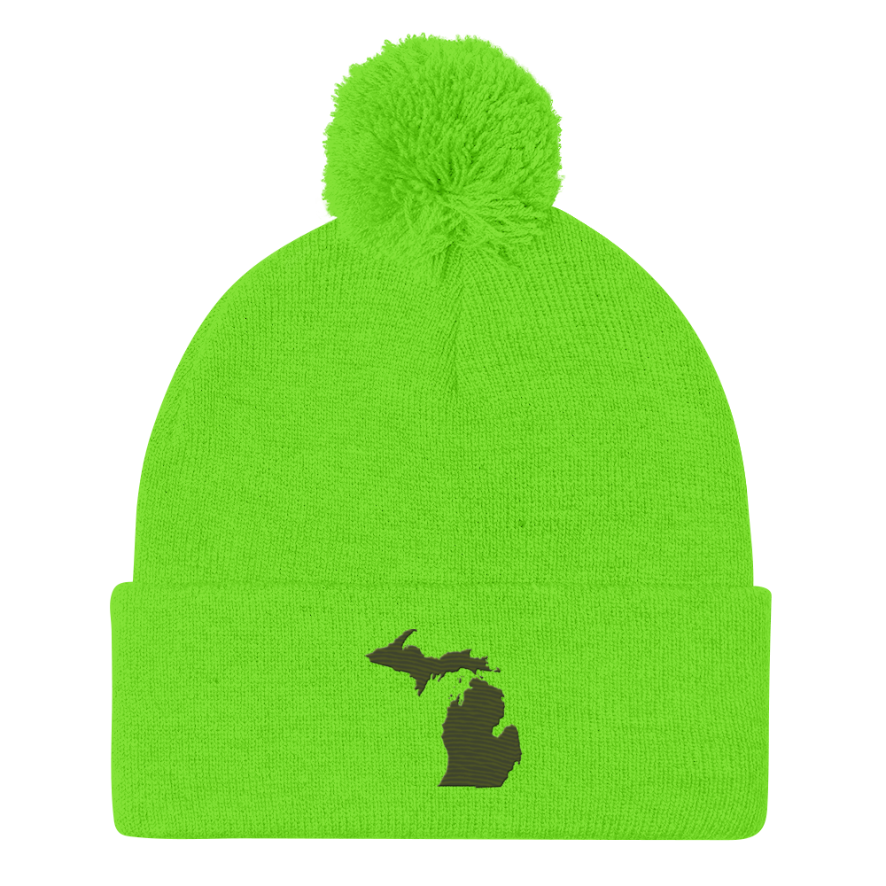 Michigan Pom-Pom Beanie | Army Green Outline